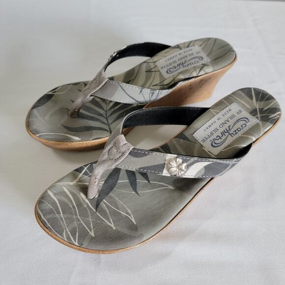 Island Slipper Wedge 3" Heel Sandals Womens Sz 10 Hawaiian Made In Hawaii USA - Picture 2 of 12